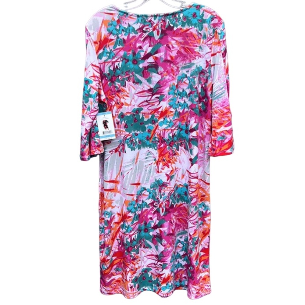 NWT Alexander+Oak Soft Silky Stretch Boat Neck Elbow-Sleeve Sheath Dress Coral
